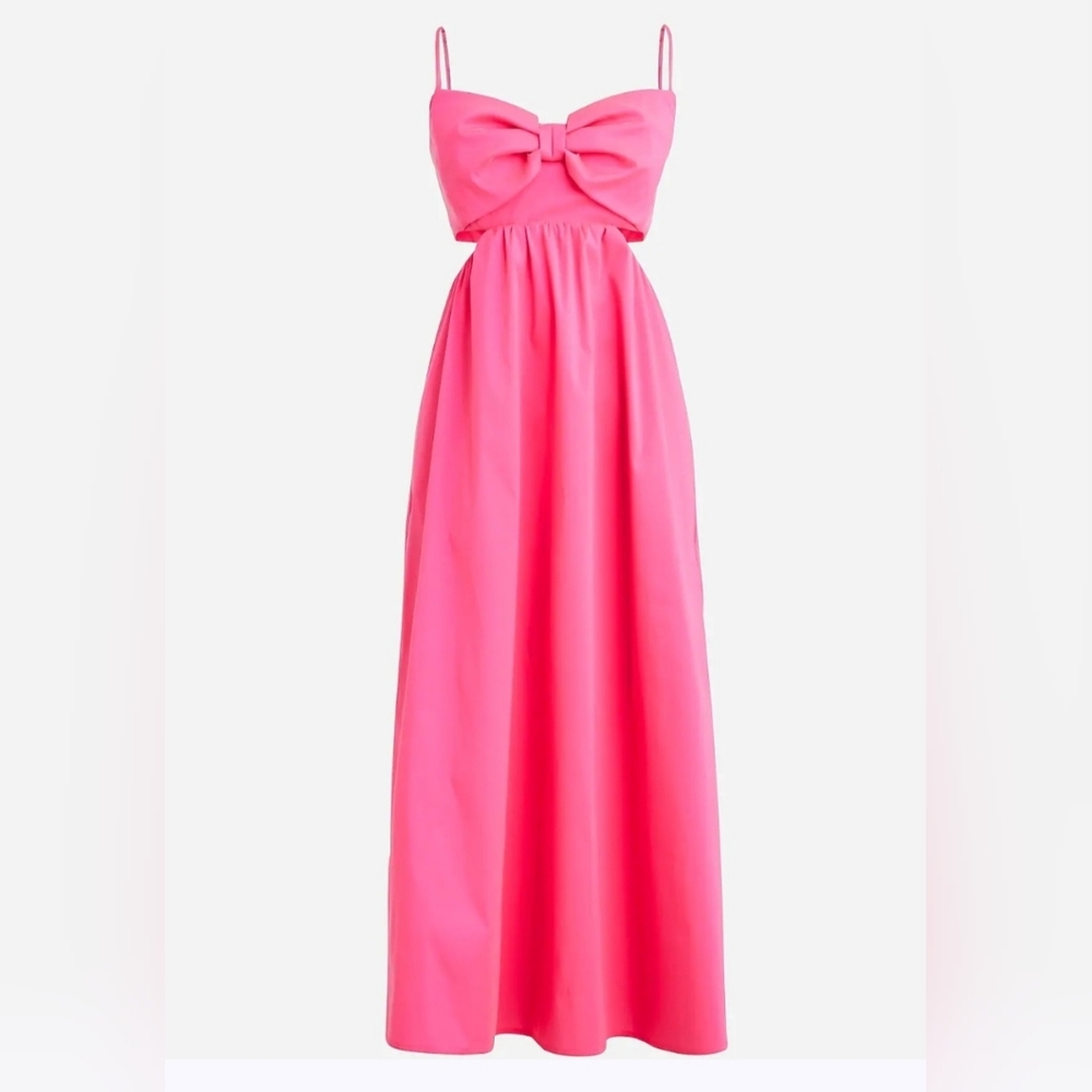 J.Crew Pink Bow-Front Midaxi Dress With Cut-Out Smocked Back,Size 18,NWT